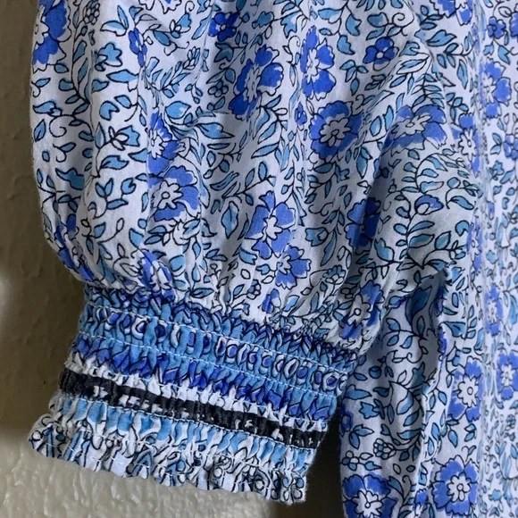 Anthropologie Saison de la Fleur Women’s Blue Floral Organic Cotton Top Chic S - Picture 5 of 11